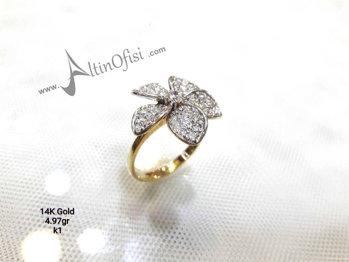 Çiçek Taşlı Yüzük 14 Ayar Altın