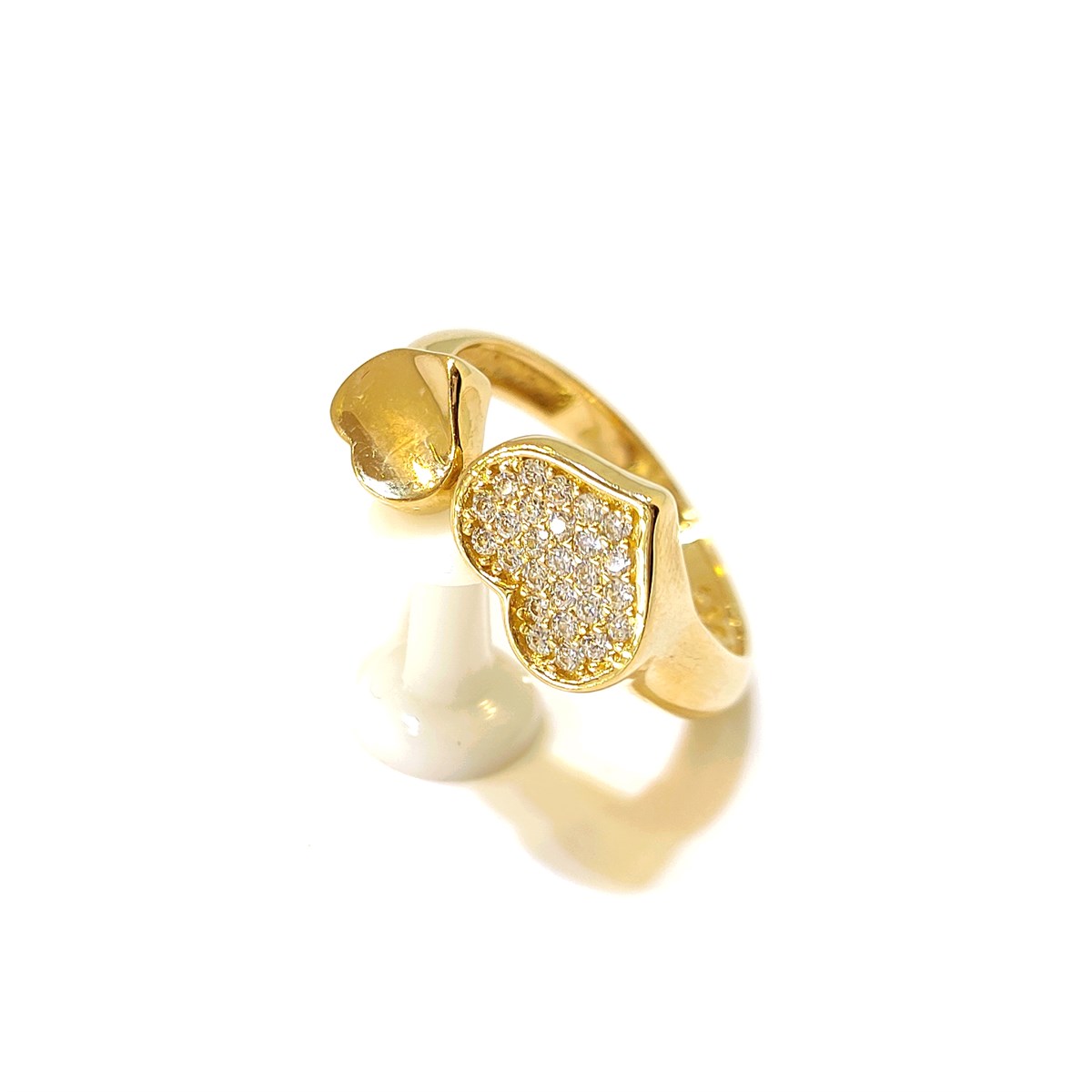 Çift Kalpli Yüzük 14 Ayar Altın 4K VİDEOLU