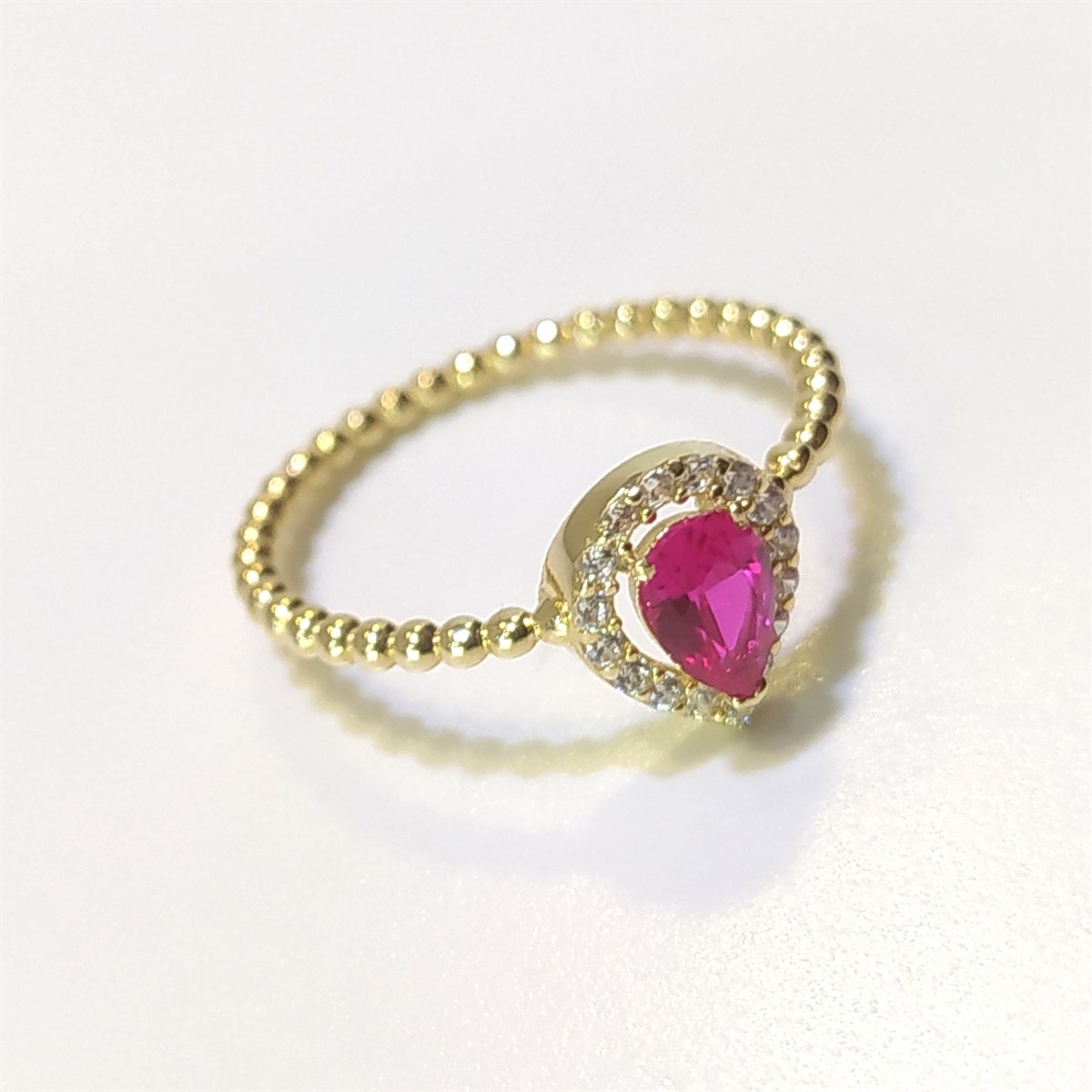 Damla Kırmızı Tek Taş Yüzük 14 Ayar Altın