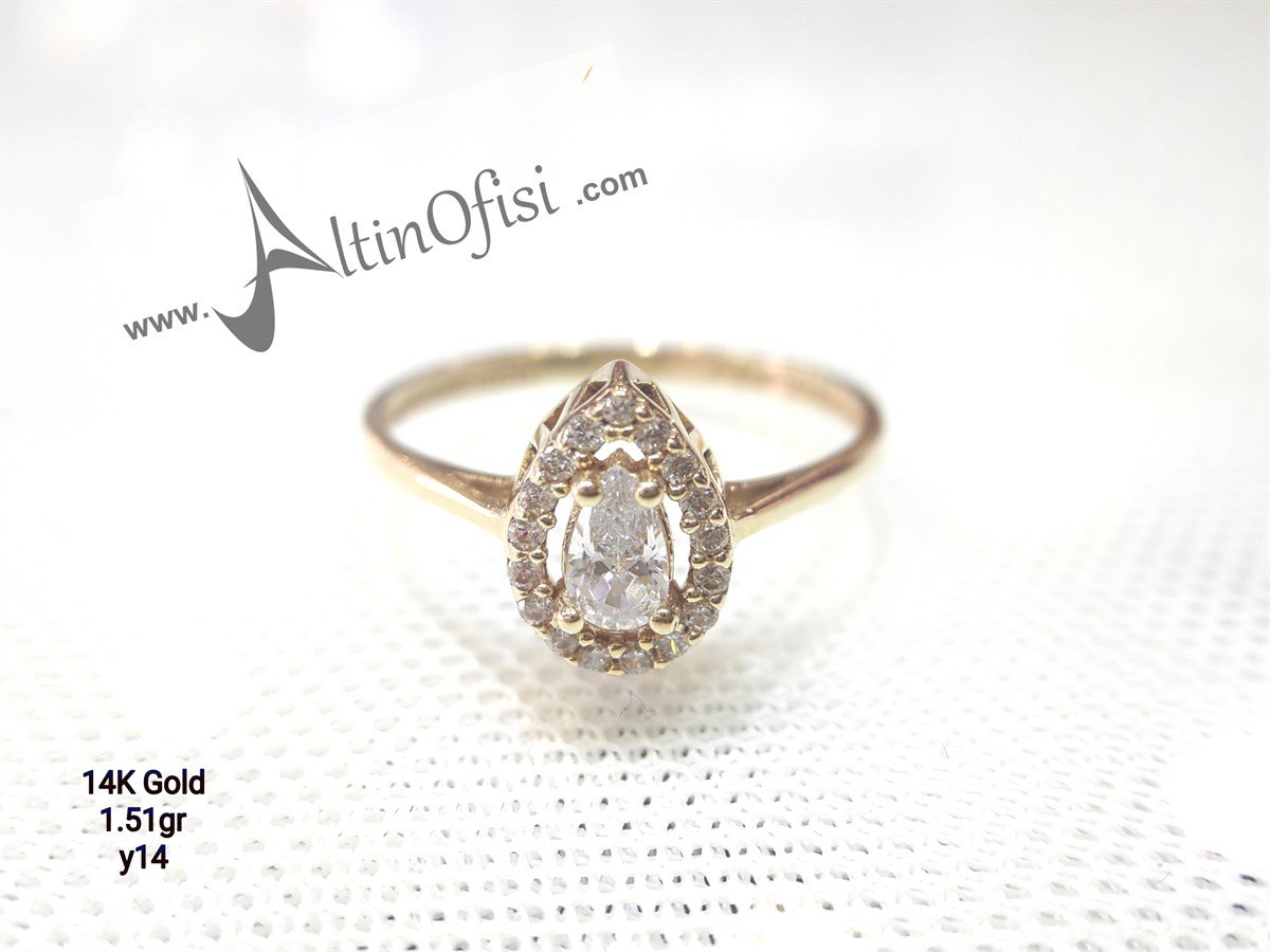 Damla Tektaş Yüzük Sarı 14 Ayar Altın