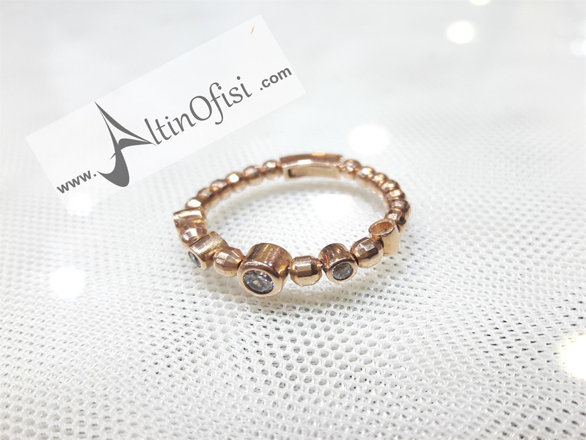 Dorika toplu Tektaşlı Yüzük Roze 14 Ayar Altın