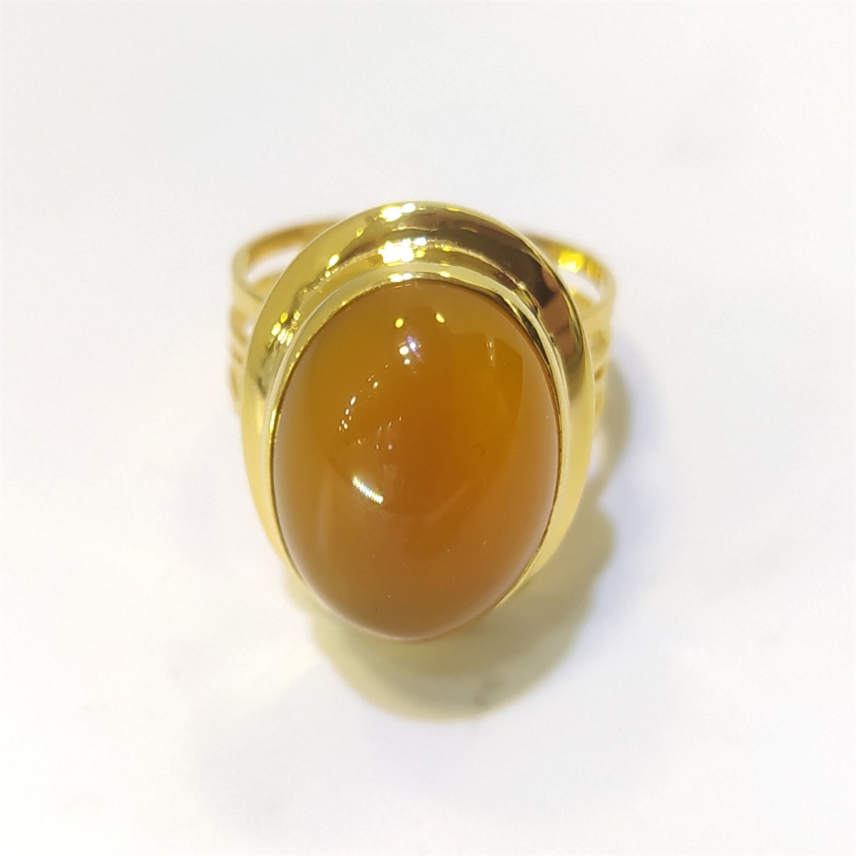 EŞSİZ Akik Bal Rengi Oval Özel Tek Taş Yüzük 14 Ayar Altın