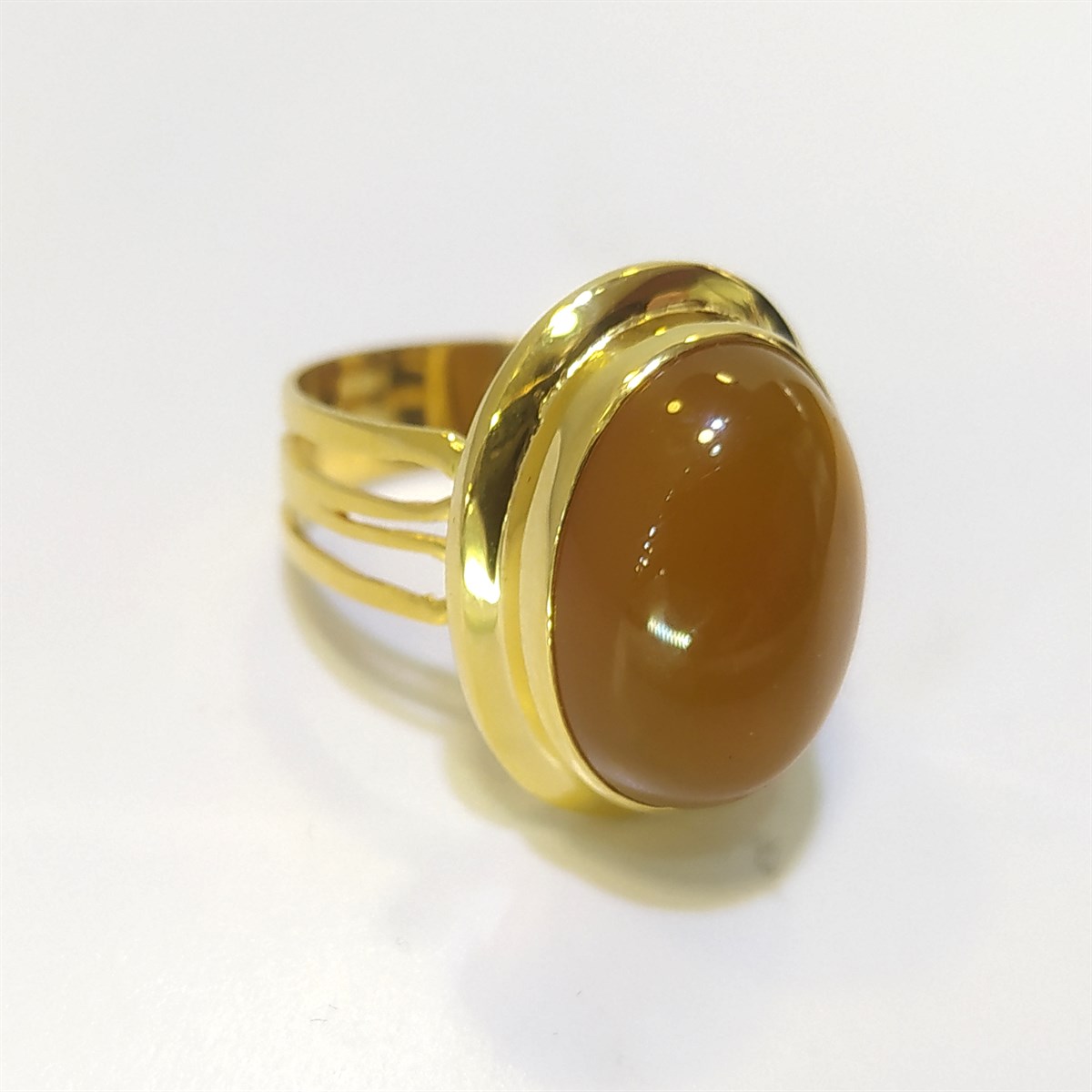 EŞSİZ Akik Bal Rengi Oval Özel Tek Taş Yüzük 14 Ayar Altın