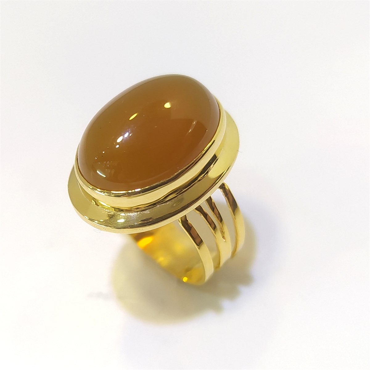 EŞSİZ Akik Bal Rengi Oval Özel Tek Taş Yüzük 14 Ayar Altın