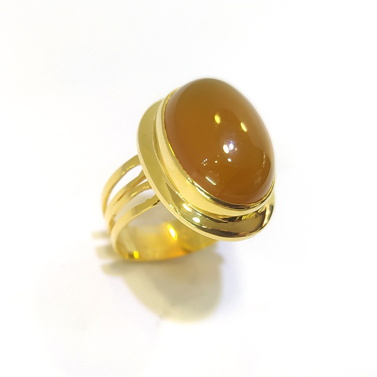 EŞSİZ Akik Bal Rengi Oval Özel Tek Taş Yüzük 14 Ayar Altın