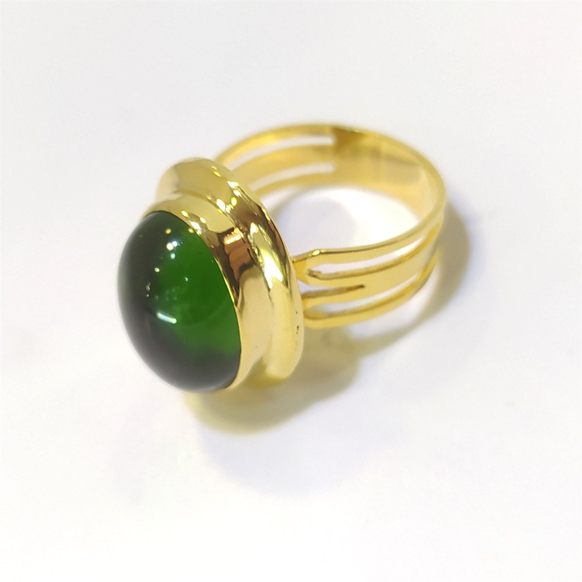 EŞSİZ Yeşil Oval Özel Tek Taş Yüzük 14 Ayar Altın