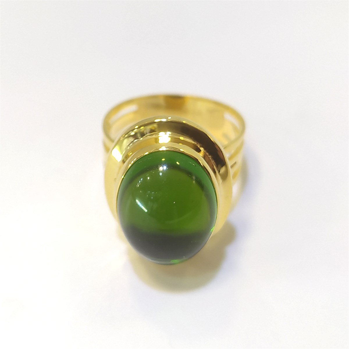 EŞSİZ Yeşil Oval Özel Tek Taş Yüzük 14 Ayar Altın