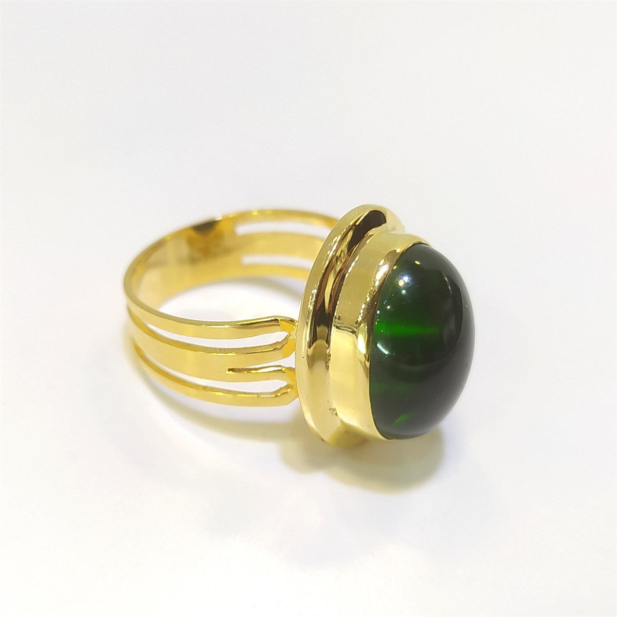 EŞSİZ Yeşil Oval Özel Tek Taş Yüzük 14 Ayar Altın