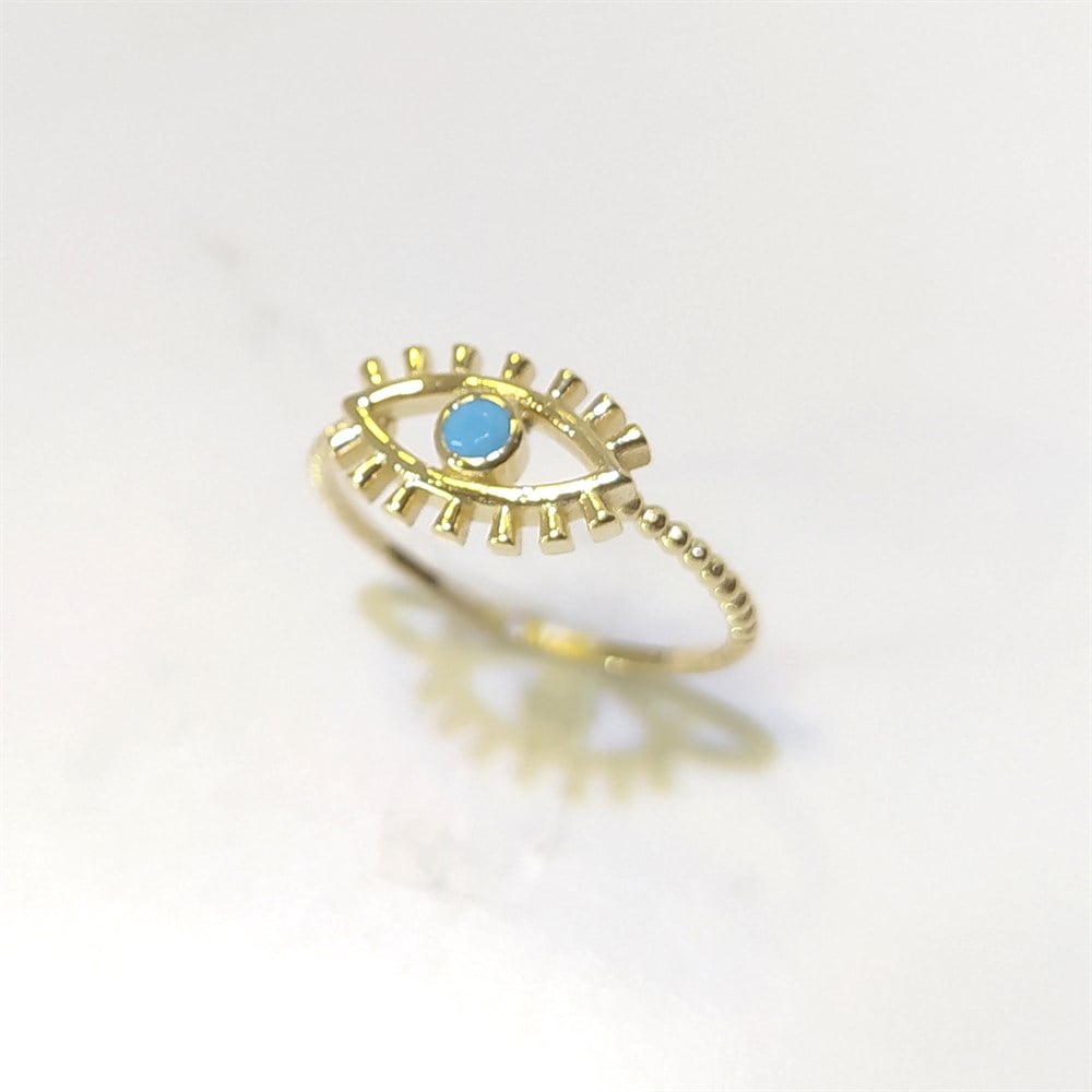 Firuze Taşlı Göz Yüzük 14 Ayar Altın