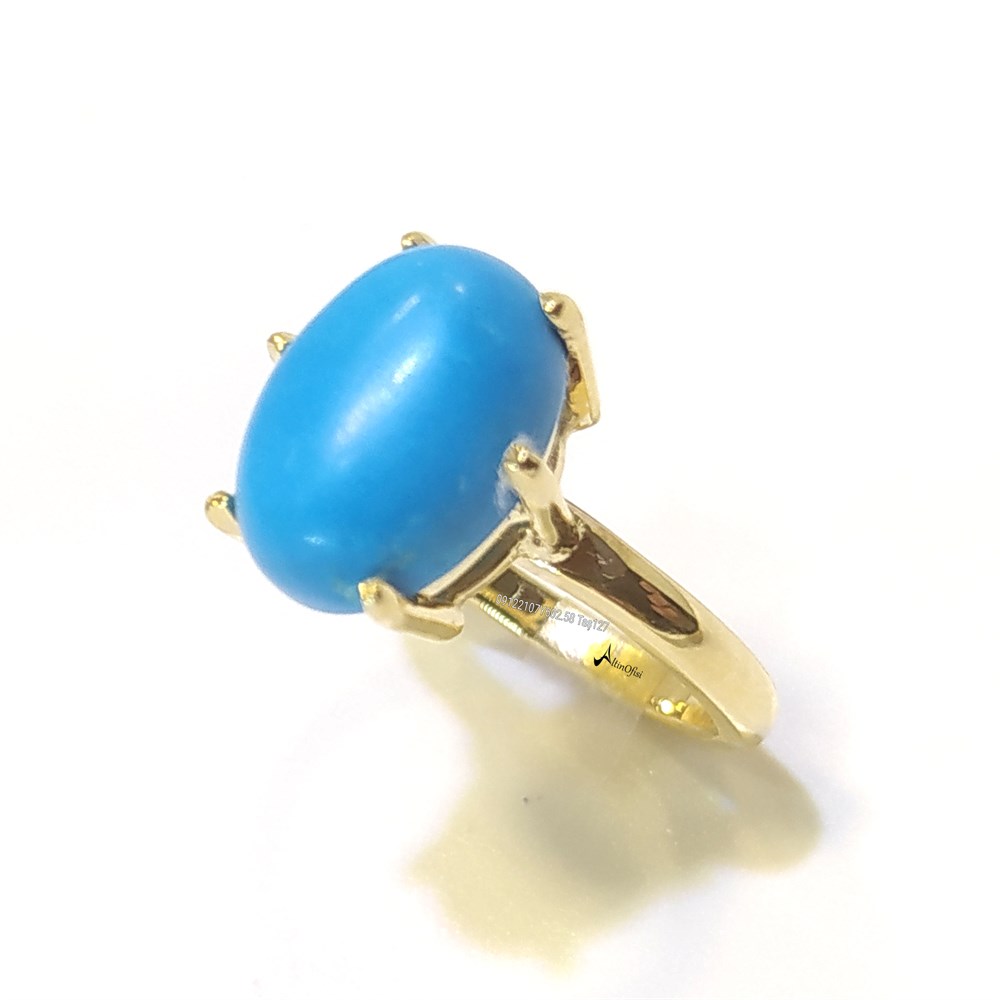 Firuze Turkuaz Tek TAş Yüzük 14 Ayar Altın