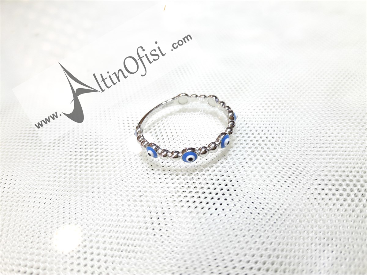 Gözboncuklu Yüzük Beyaz 14 Ayar Altın