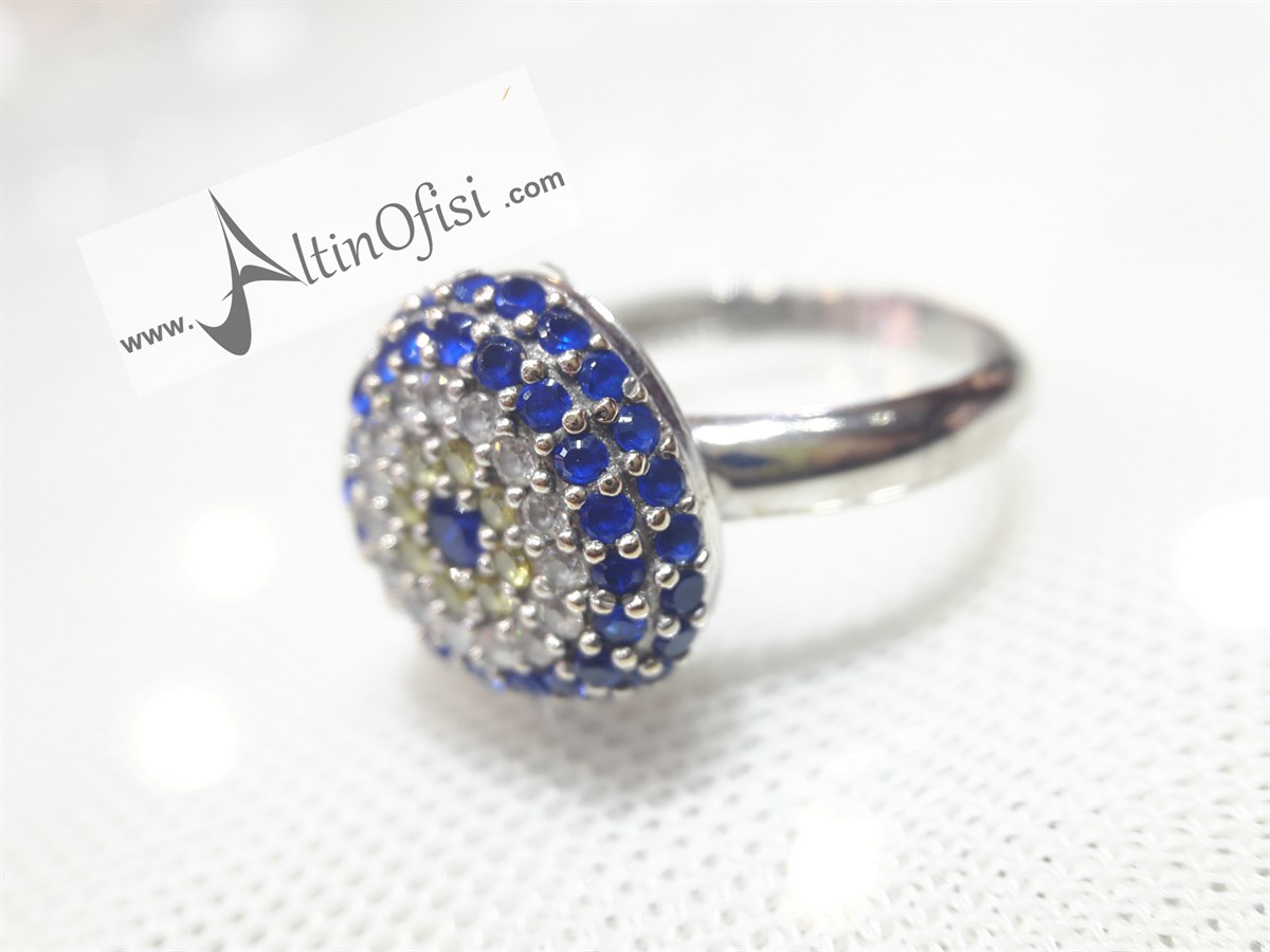 Gözboncuklu Yüzük Beyaz 14 Ayar Altın