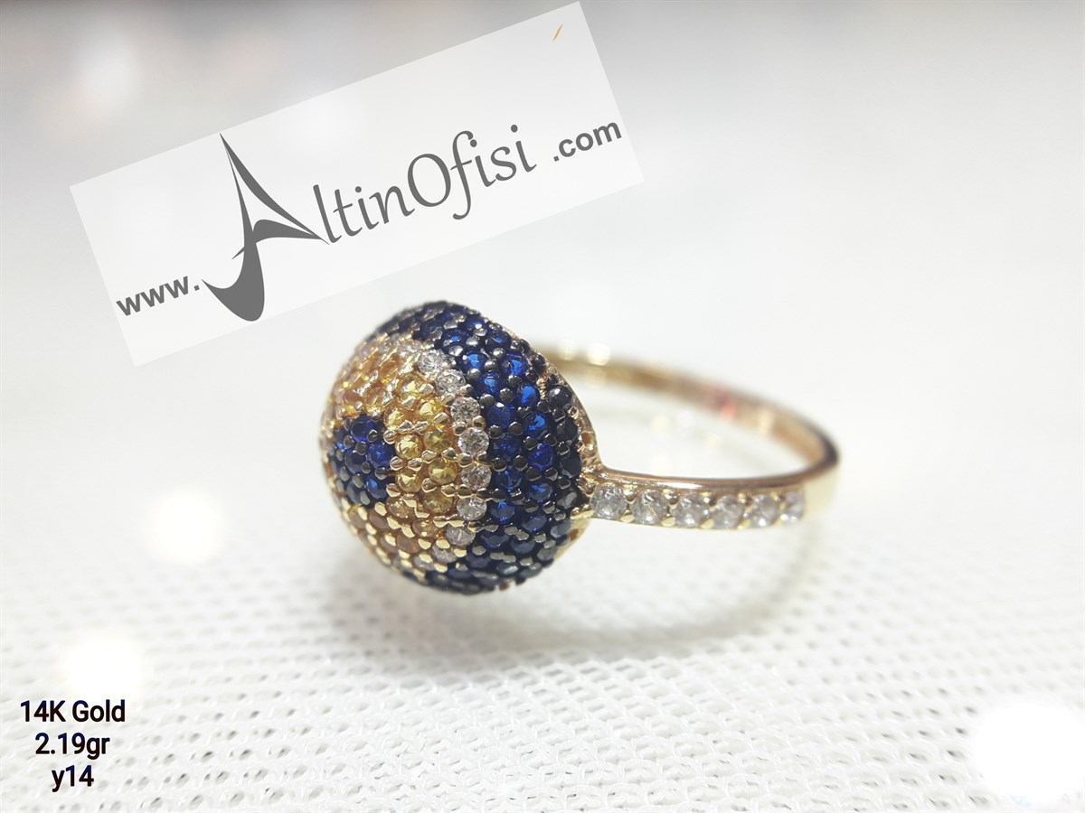 Gözboncuklu Yüzük Sarı 14 Ayar Altın