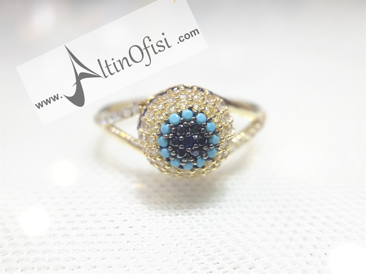 Gözboncuklu Yüzük Sarı 14 Ayar Altın