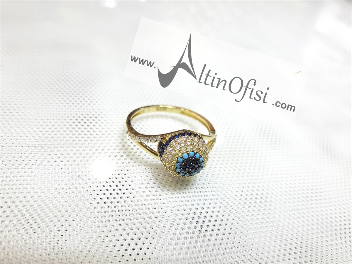 Gözboncuklu Yüzük Sarı 14 Ayar Altın