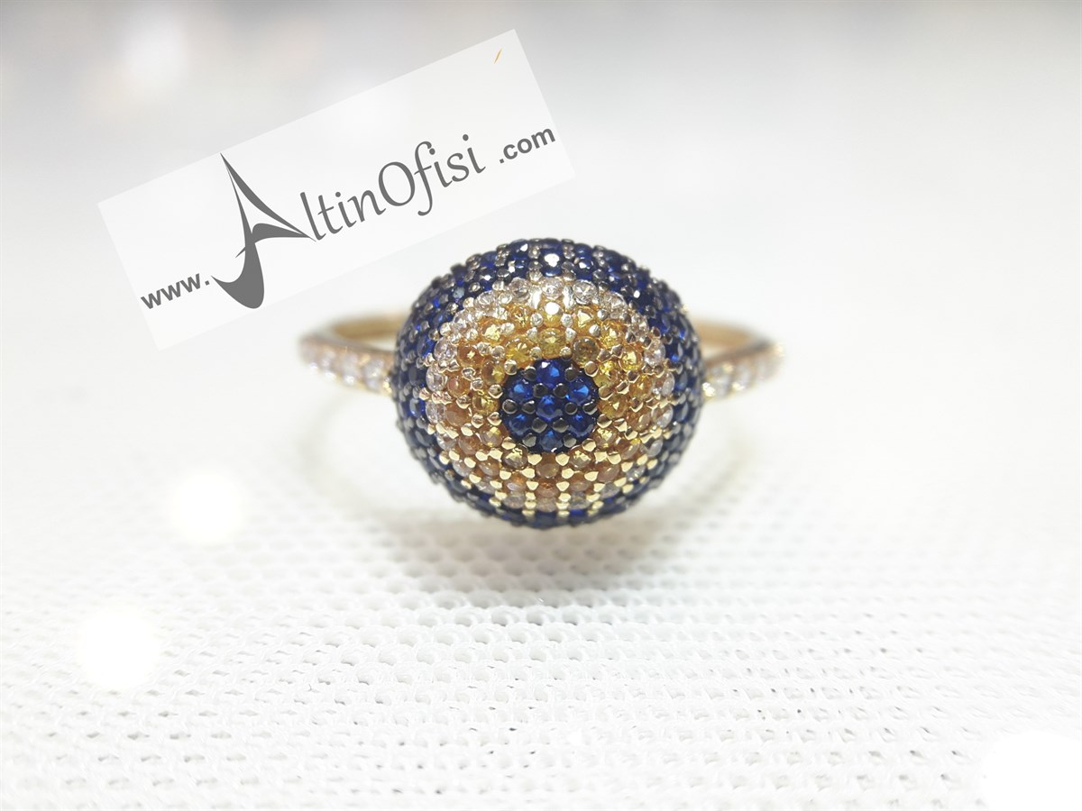 Gözboncuklu Yüzük Sarı 14 Ayar Altın