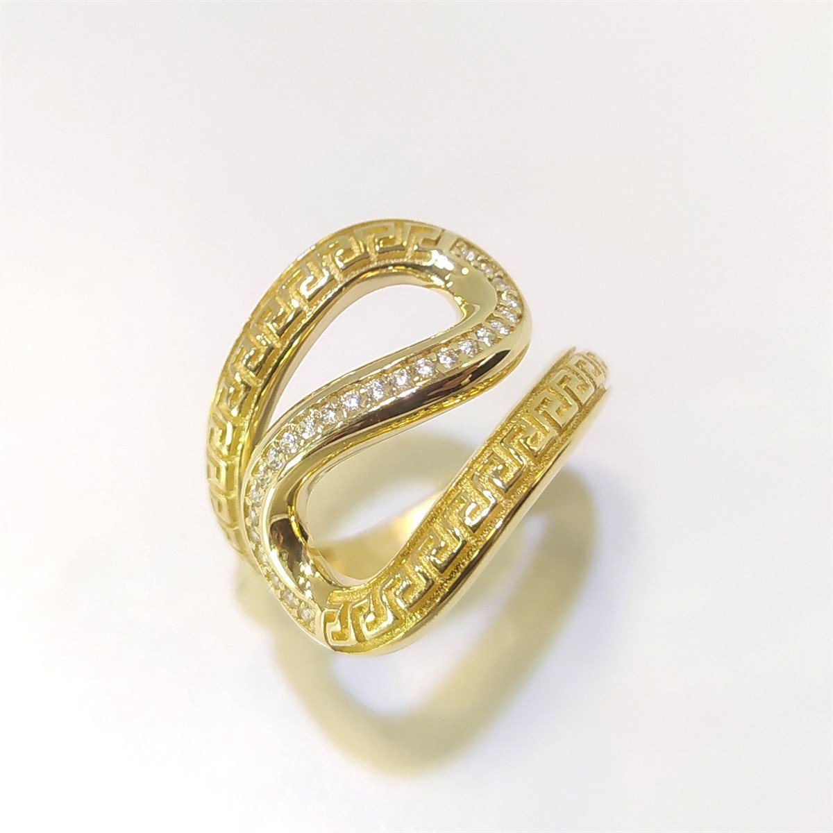 Grek Desenli Yılan Yüzük 14 Ayar Altın