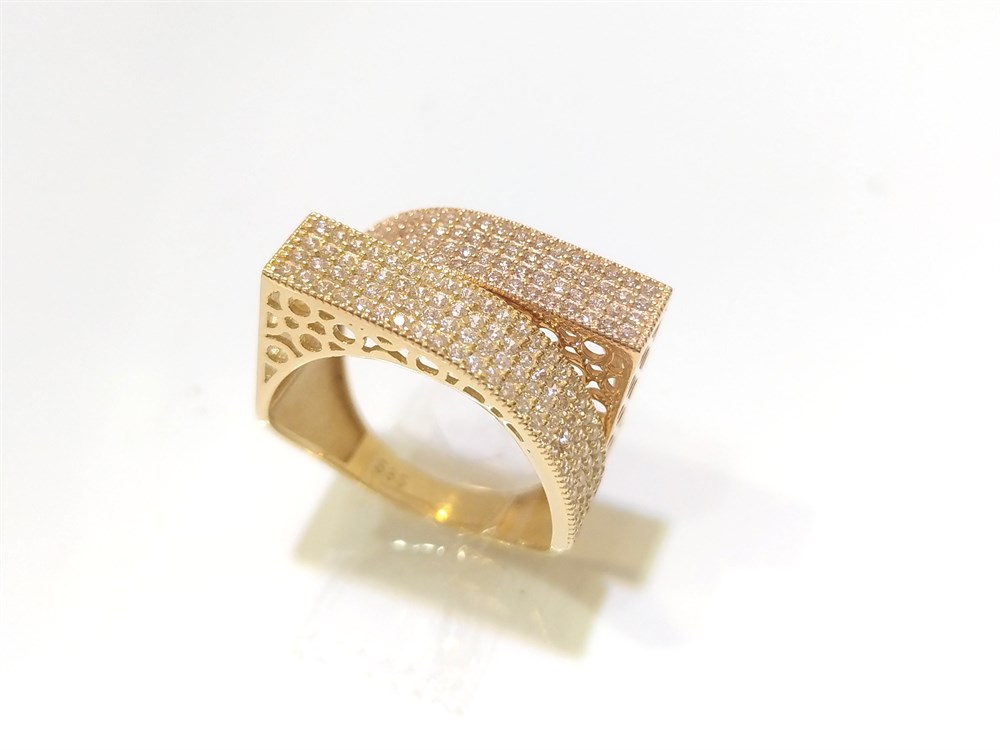 İki Sıralı Su Yolu Yüzük 14 Ayar Altın