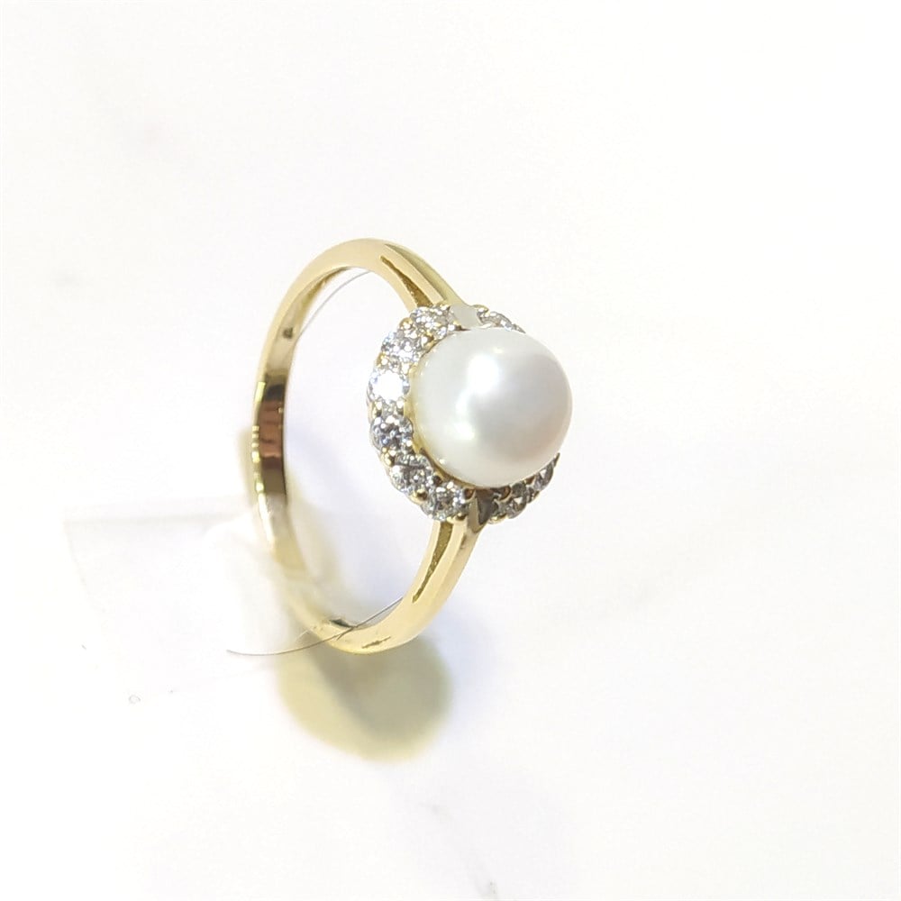 İnci Taşlı Yüzük 14 Ayar Altın