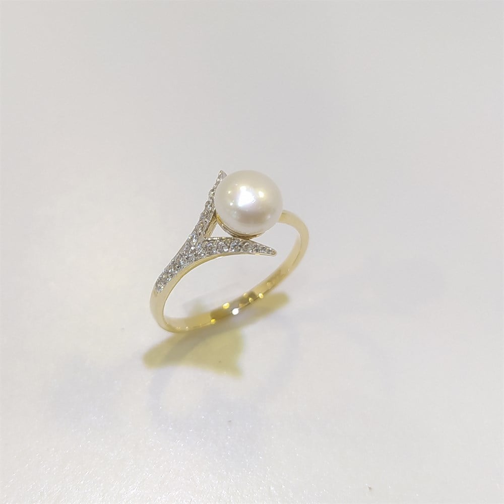 İnci Yüzük 14 Ayar Altın