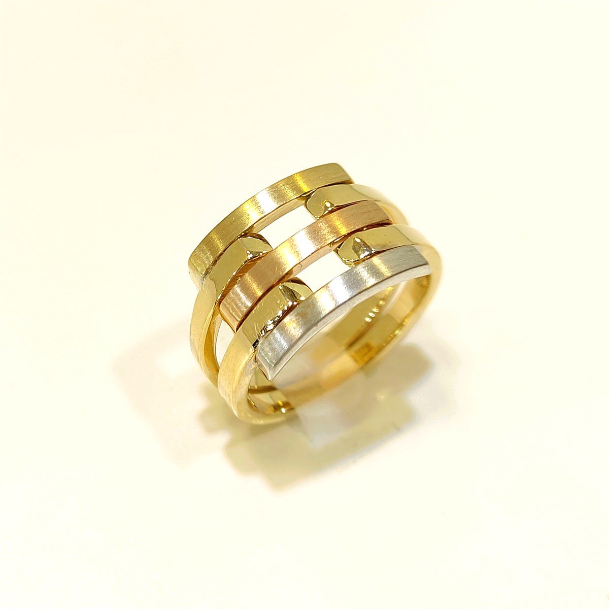 Kaburga Üç Renkli Taşsız Yüzük 14 Ayar Altın