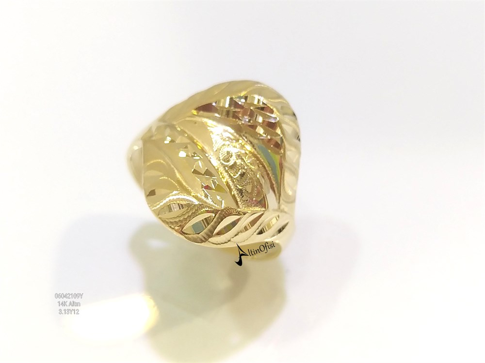 Kaleml İşlemli Taşsız Yüzük 14 Ayar Altın