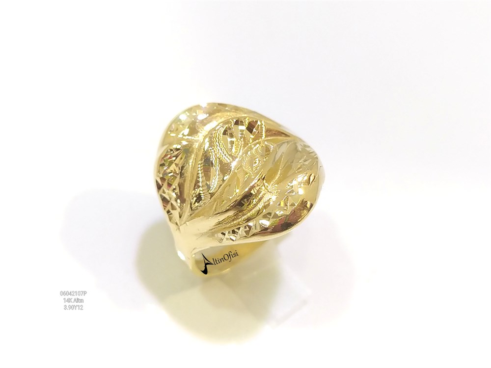 Kaleml İşlemli Taşsız Yüzük 14 Ayar Altın