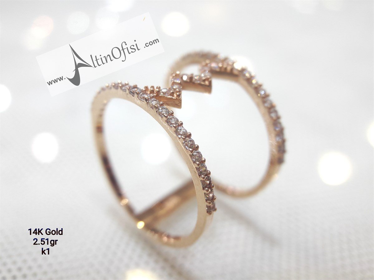 Kalp Ritmi suyolu Yüzük Roze 14 Ayar Altın