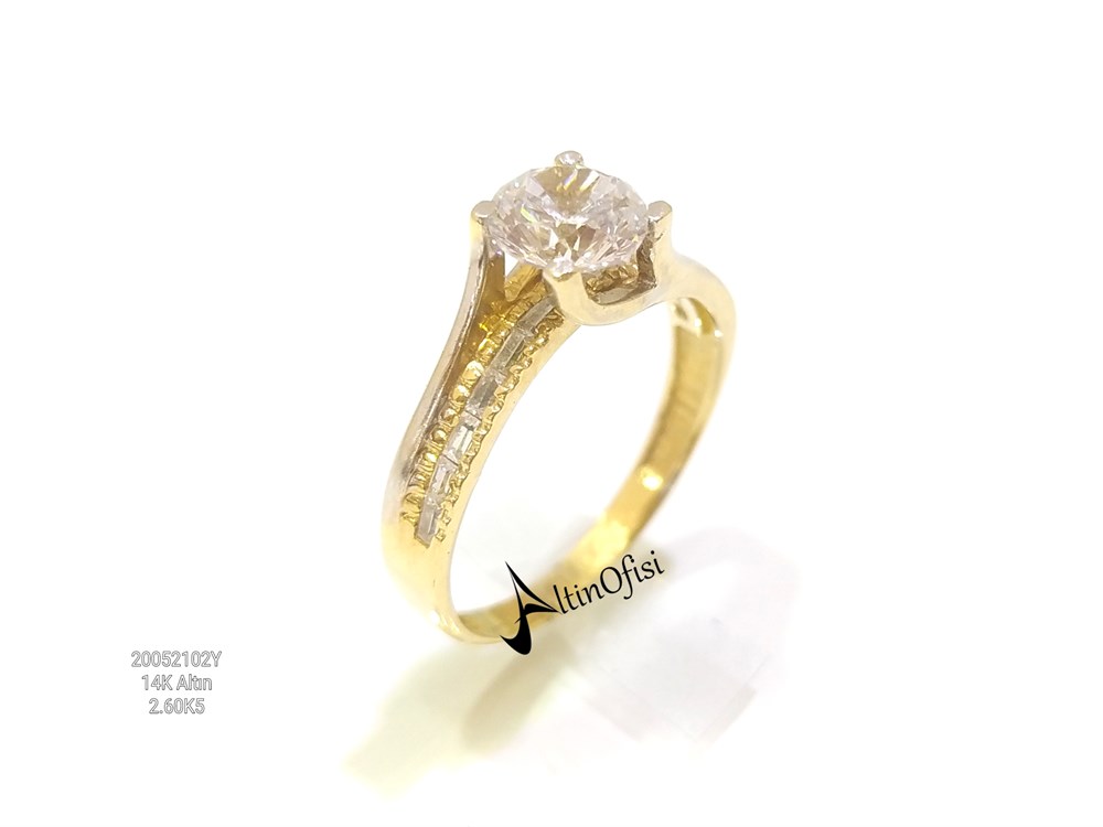 KAz Ayağı Modeli Tek TAş Yüzük 14 Ayar Altın