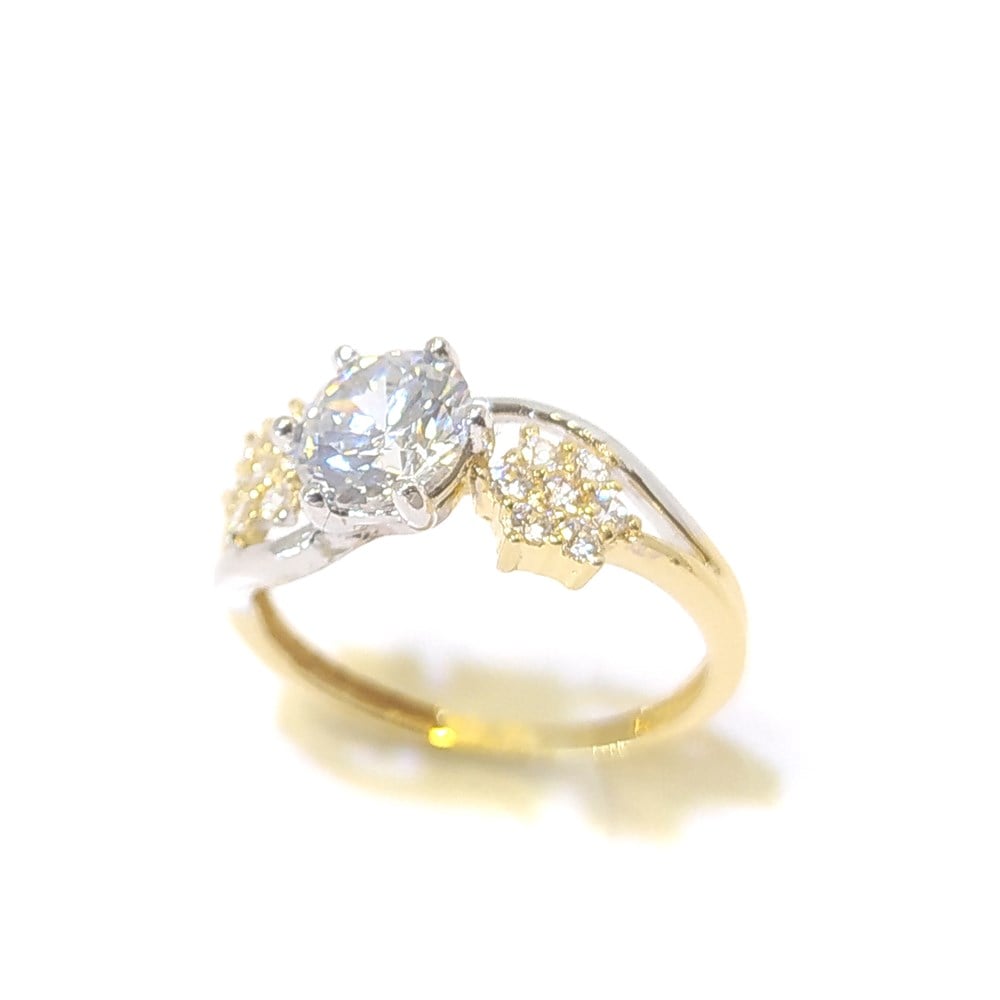 Kenarı Çiçekli Tek TAş Yüzük 14 Ayar Altın