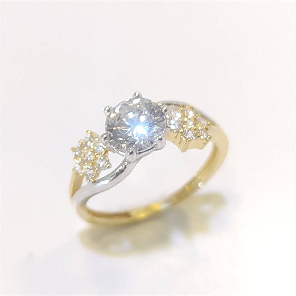 Kenarı Çiçekli Tek TAş Yüzük 14 Ayar Altın