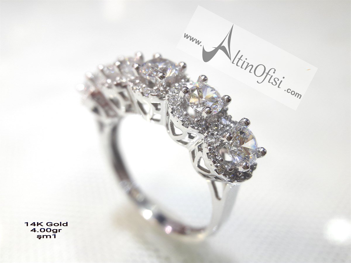 Kenarı Taşlı Beştaş Yüzük 14 Ayar Altın