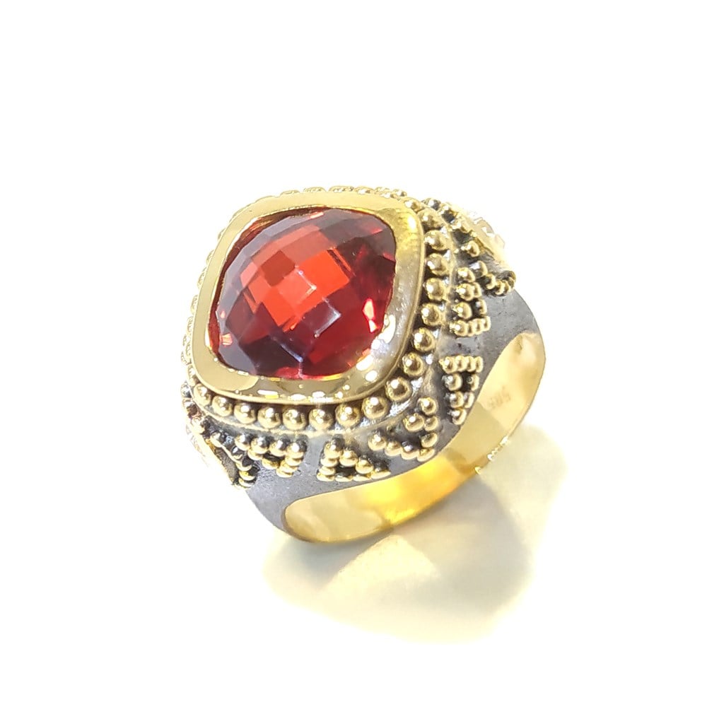 Kırmızı Taşlı Otantik Yüzük 14 Ayar Altın