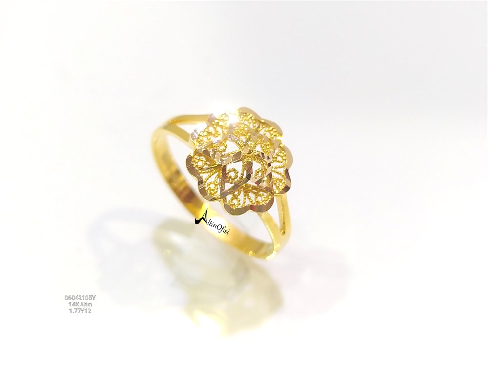 Kırmızı Taşsız Gül Yüzük 14 Ayar Altın