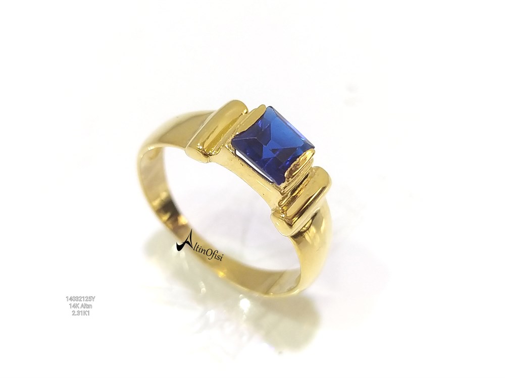Lacivert Taşlı Yüzük 14 Ayar Altın