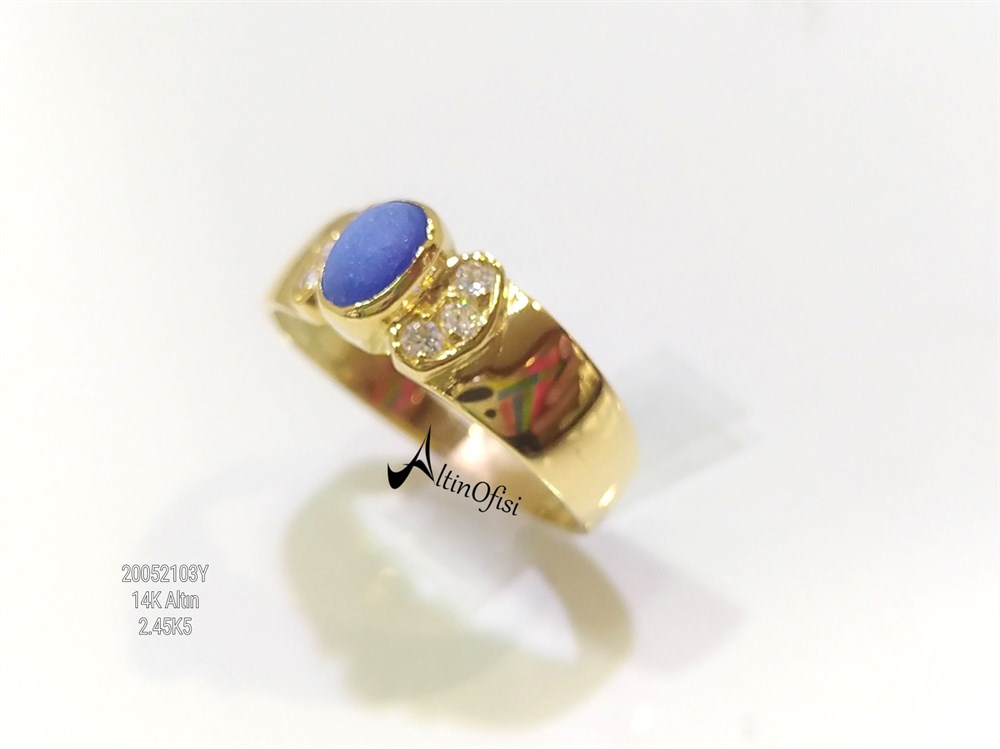 Mavi TAşlı Yüzük 14 Ayar Altın