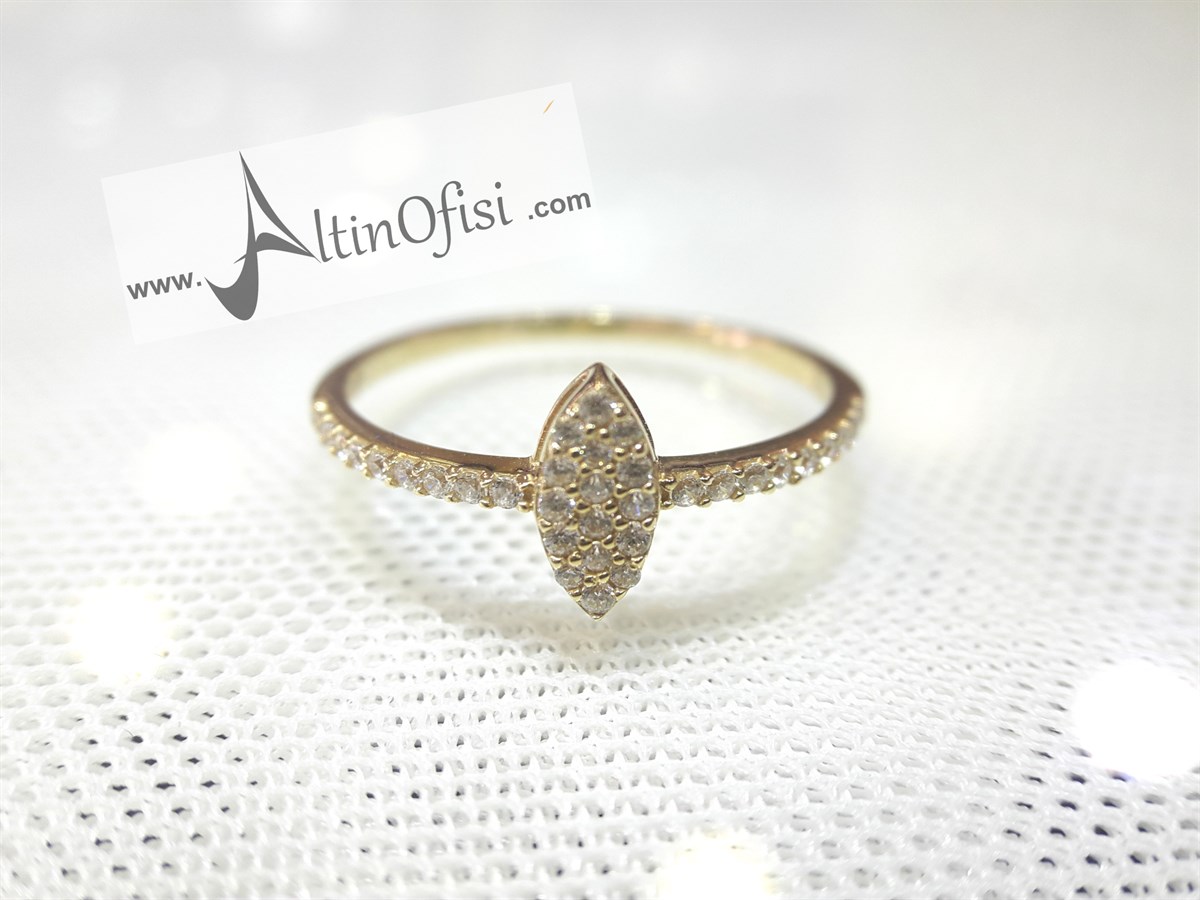 Mekik Taşlı Yüzük sarı 14 Ayar Altın