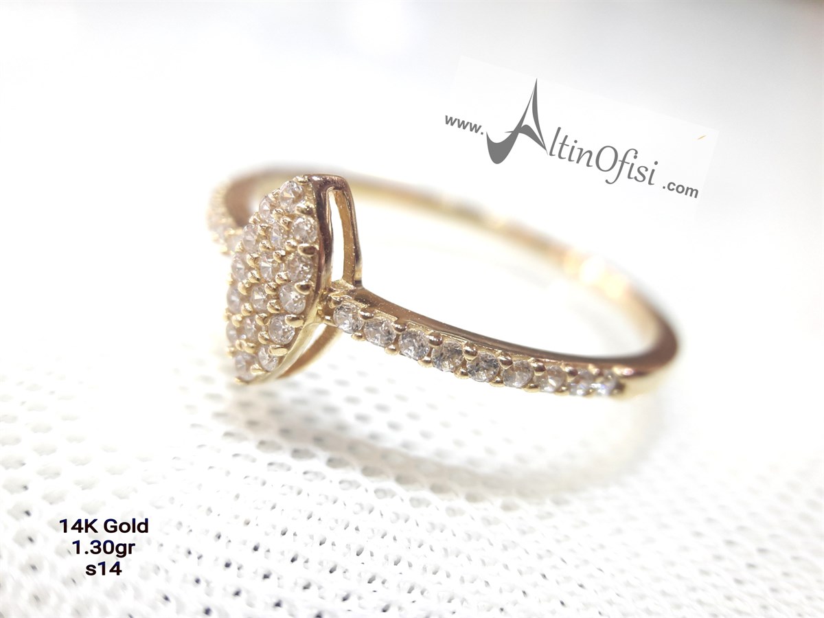 Mekik Taşlı Yüzük sarı 14 Ayar Altın