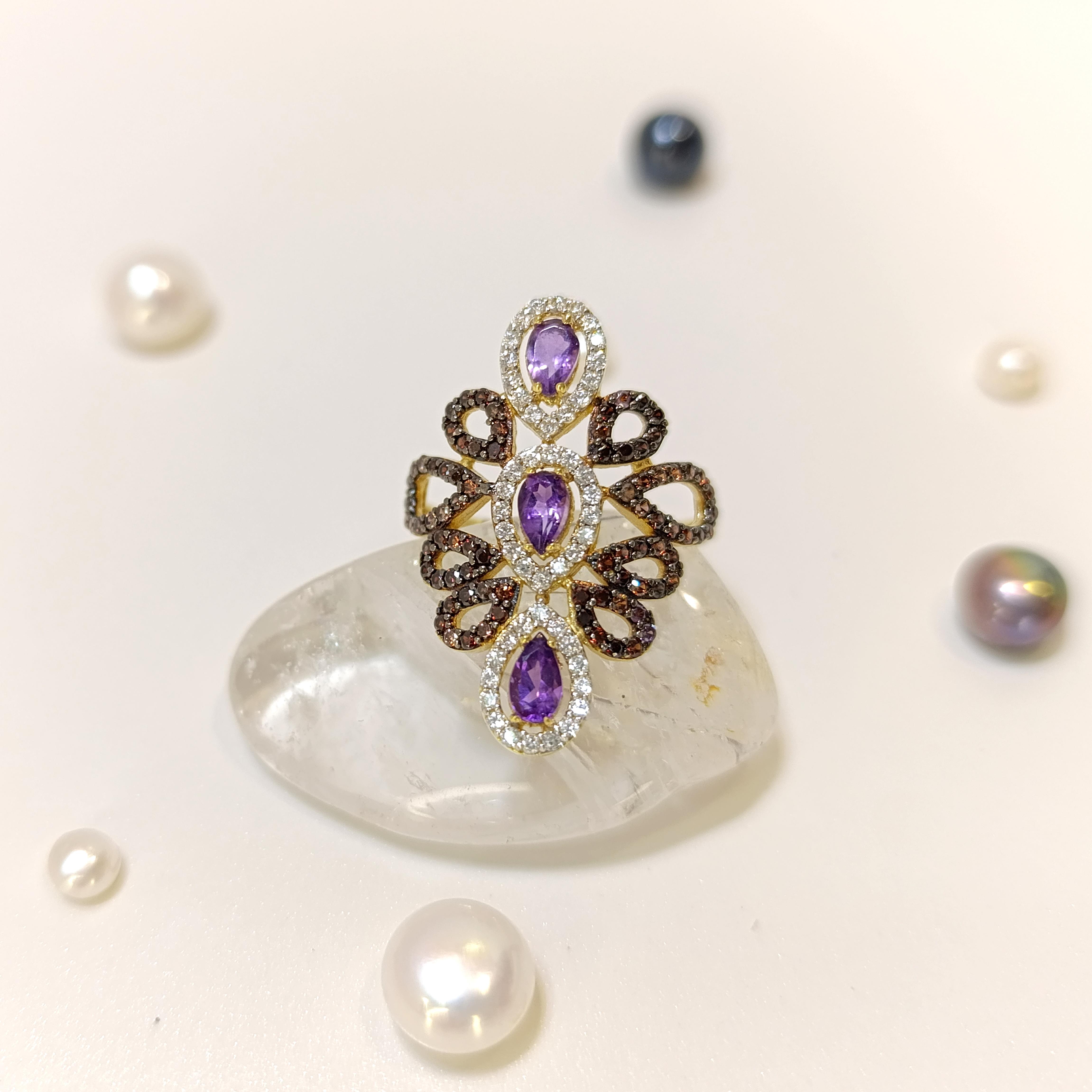 Mor Taşlı Yüzük 14 Ayar Altın HD VİDEOLU