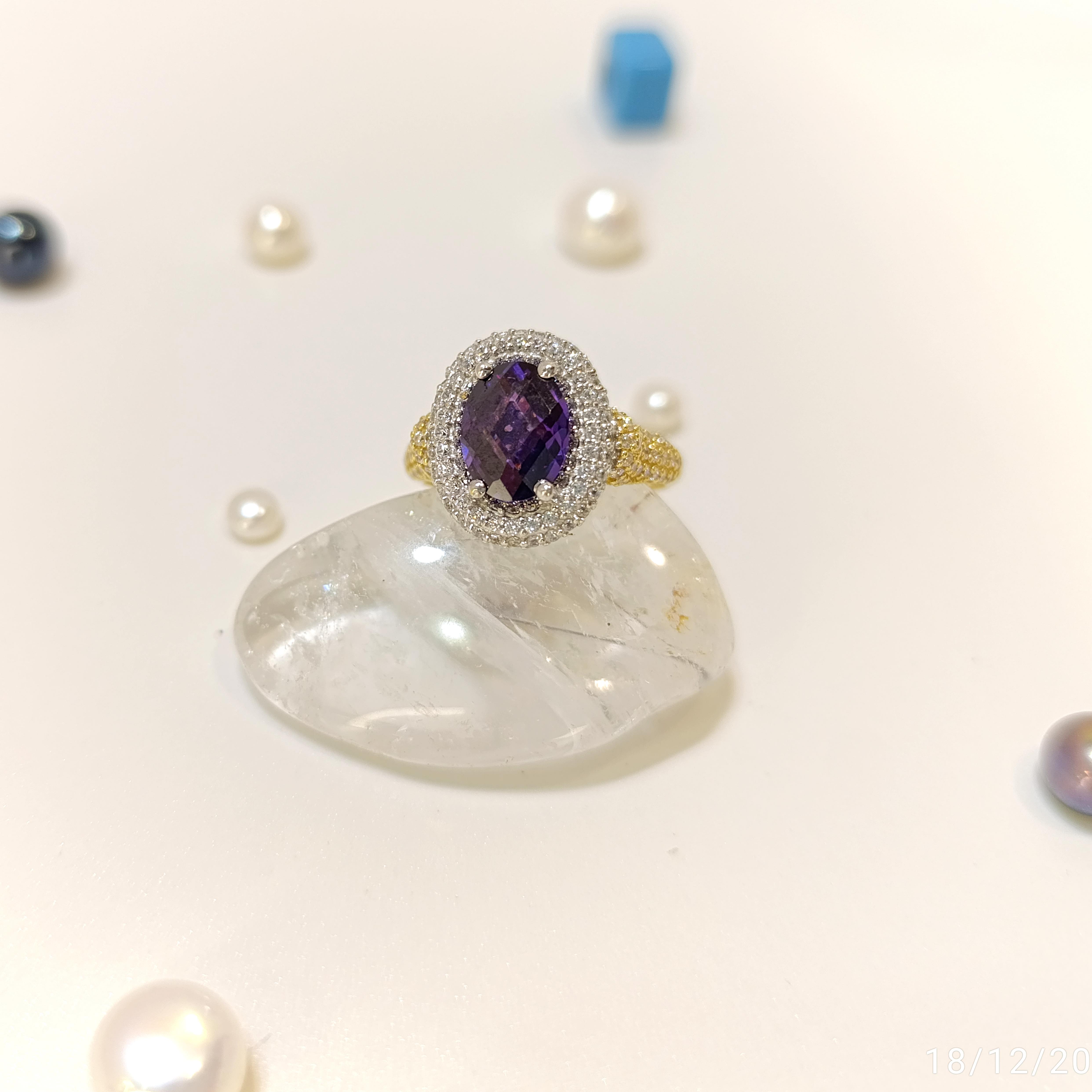 Mor Taşlı Yüzük 14 Ayar Altın HD VİDEOLU