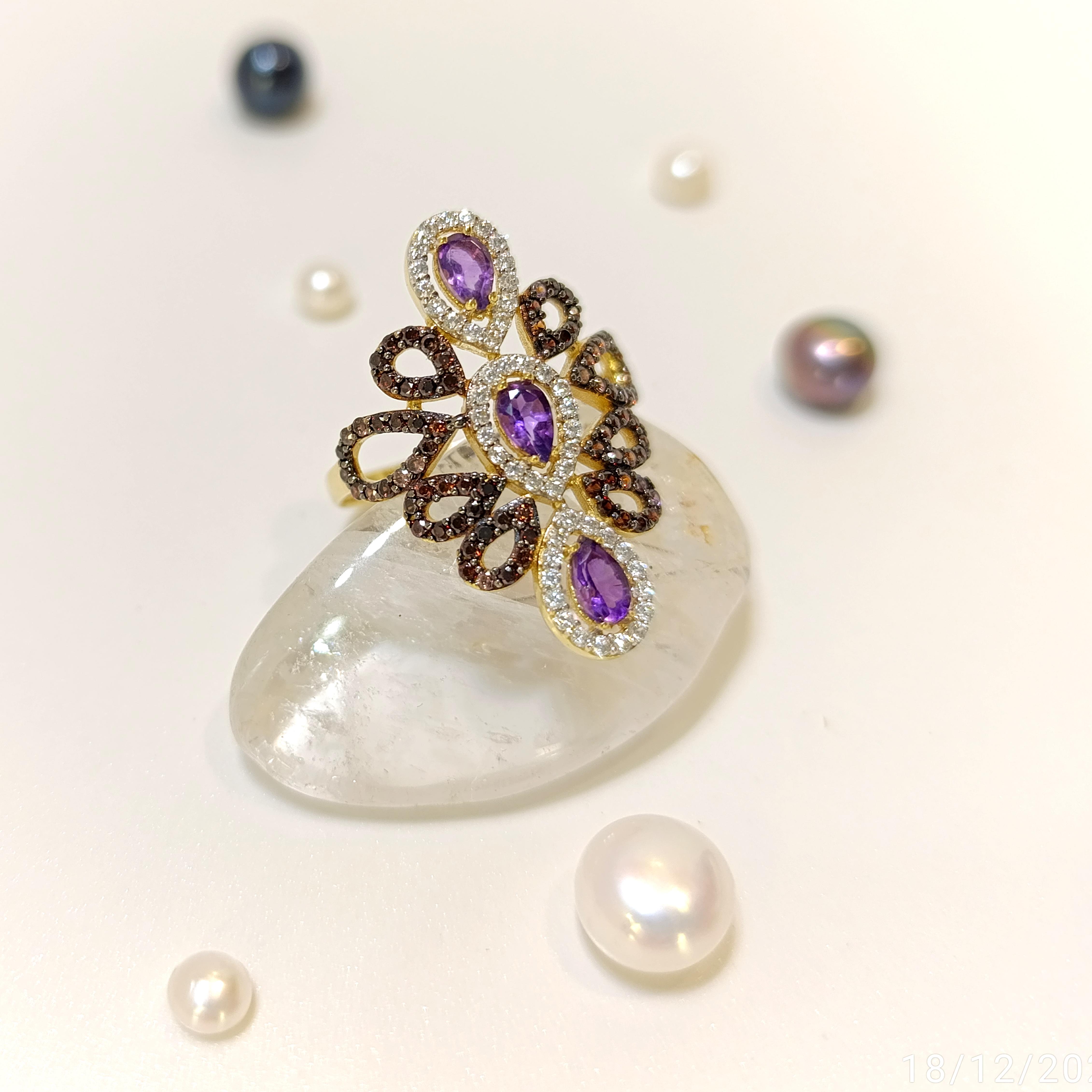 Mor Taşlı Yüzük 14 Ayar Altın HD VİDEOLU