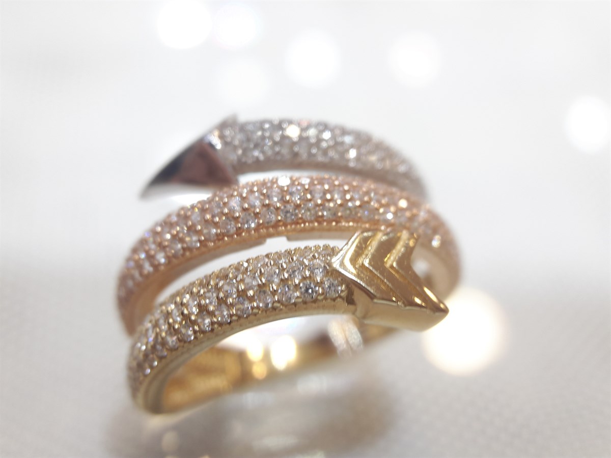 Ok Taşlı Yüzük 14 Ayar Altın