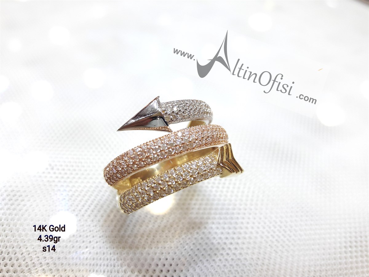 Ok Taşlı Yüzük 14 Ayar Altın