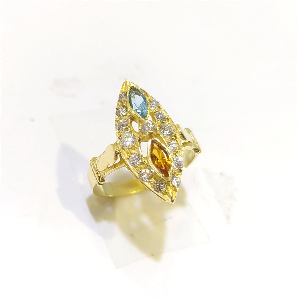 Renkli Mekik Yüzük 14 Ayar Altın