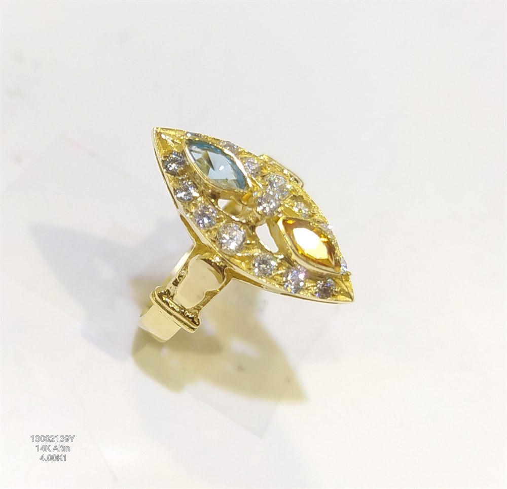 Renkli Mekik Yüzük 14 Ayar Altın