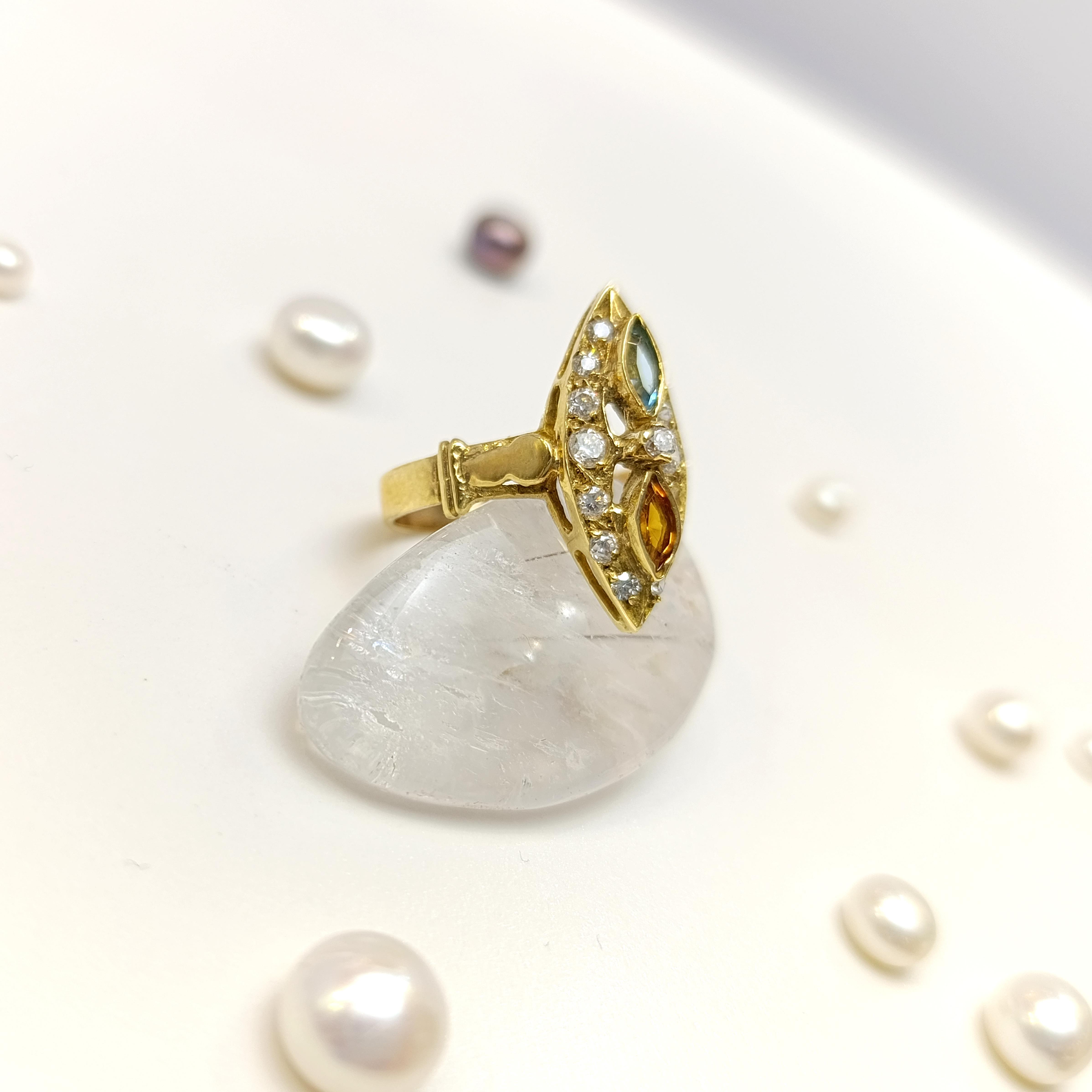 Renkli Taşlı Yüzük 14 Ayar Altın HD VİDEOLU