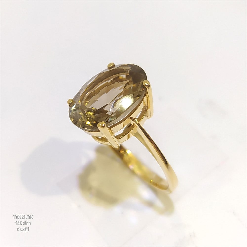 Renkli Tek TAş  Yüzük 14 Ayar Altın