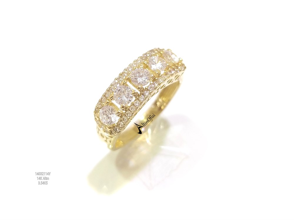 Tasarım Beş Taşlı Yüzük 14 Ayar Altın