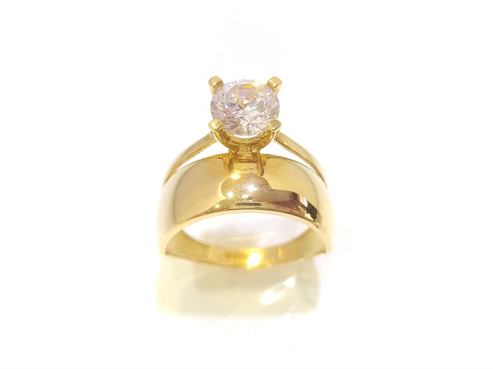 Tek Taş Alyans Bitişik Yüzük 14 Ayar Altın