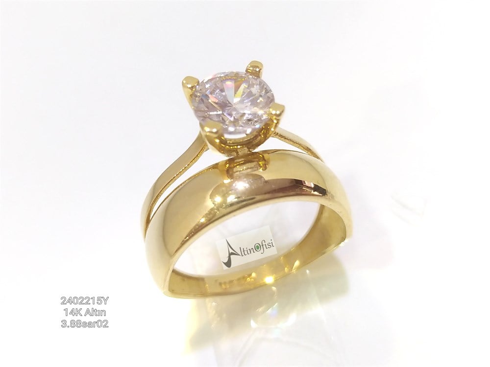 Tek Taş Alyans Bitişik Yüzük 14 Ayar Altın